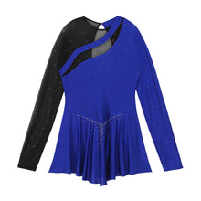 Load image into Gallery viewer, Women Long Sleeve Figure Ice Skating Sparkling Rhinestone Sheer Mesh