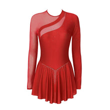 Load image into Gallery viewer, Women Long Sleeve Figure Ice Skating Sparkling Rhinestone Sheer Mesh