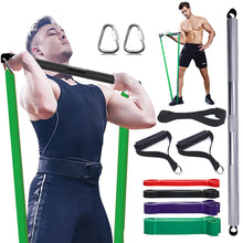 Load image into Gallery viewer, Portable Home Gym Metal Bar with Rubber Resistance Bands 300 LBS Strength Training Bar for Chest Press