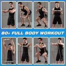 Load image into Gallery viewer, Portable Home Gym Metal Bar with Rubber Resistance Bands 300 LBS Strength Training Bar for Chest Press