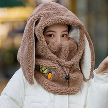 Load image into Gallery viewer, Winter Wool Ski Hat Scarf Warm Ski Helmet Cover Comfortable Soft Casual Cartoon Cute Bunny Ears