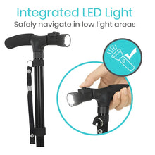 Load image into Gallery viewer, Folding Walking Cane With LED Light Adjustable Lightweight Collapsible Anti-Slip Walking Stick