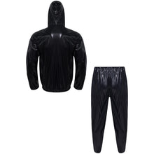 Load image into Gallery viewer, Mens Womens PVC Sauna Suit Long Sleeve Drawstring Hooded Jacket Tops+Pants Sets