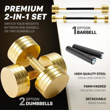 Load image into Gallery viewer, Upgraded Adjustable Steel Dumbbells 40LB / 60LB - 2 in 1 Dumbbell Barbell Set