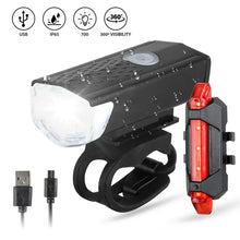 Load image into Gallery viewer, USB Rechargeable Bike Light Set Front Light with Taillight