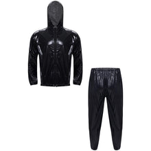 Load image into Gallery viewer, Mens Womens PVC Sauna Suit Long Sleeve Drawstring Hooded Jacket Tops+Pants Sets