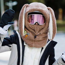 Load image into Gallery viewer, Winter Wool Ski Hat Scarf Warm Ski Helmet Cover Comfortable Soft Casual Cartoon Cute Bunny Ears