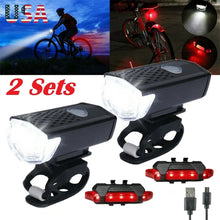 Load image into Gallery viewer, 2PCS USB Rechargeable Bike Light Set Front Light with Taillight