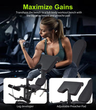 Load image into Gallery viewer, Adjustable Weight Bench with Preacher Pad Leg Extension and Leg Curl 800LBS Workout Bench