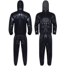 Load image into Gallery viewer, Mens Womens PVC Sauna Suit Long Sleeve Drawstring Hooded Jacket Tops+Pants Sets