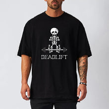 Load image into Gallery viewer, Human Skeleton Deadlift Barbell Gym Clothing Men Fitness Oversized Loose T-Shirt