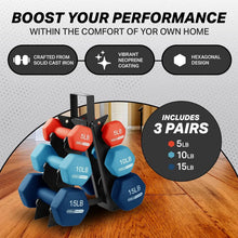 Load image into Gallery viewer, Neoprene Dumbbell Free Hand Weight Set with Storage Rack