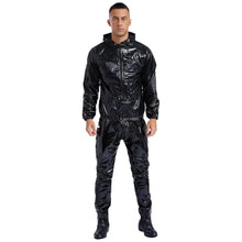 Load image into Gallery viewer, Mens Womens PVC Sauna Suit Long Sleeve Drawstring Hooded Jacket Tops+Pants Sets