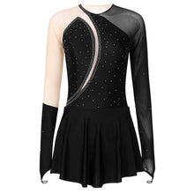 Load image into Gallery viewer, Women Long Sleeve Figure Ice Skating Sparkling Rhinestone Sheer Mesh
