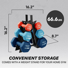 Load image into Gallery viewer, Neoprene Dumbbell Free Hand Weight Set with Storage Rack