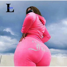 Load image into Gallery viewer, LMY Juicy Tracksuit Women tracksuit suit velvet zipper sweatshirt and pantsTwo Piece Jogging Set