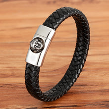 Load image into Gallery viewer, Classic Buddha Head Religious Men's Stainless Steel Leather Bracelet - owens-gym