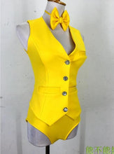 Load image into Gallery viewer, Female Modern Dance Costume Yellow Vest Coat Shorts 3 Pieces Set - owens-gym