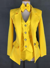 Load image into Gallery viewer, Female Modern Dance Costume Yellow Vest Coat Shorts 3 Pieces Set - owens-gym