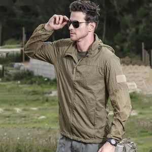 Summer Jacket Men Thin Hooded Raincoat Tactical Breathable Quick Dry Lightweight Hiking Jacket