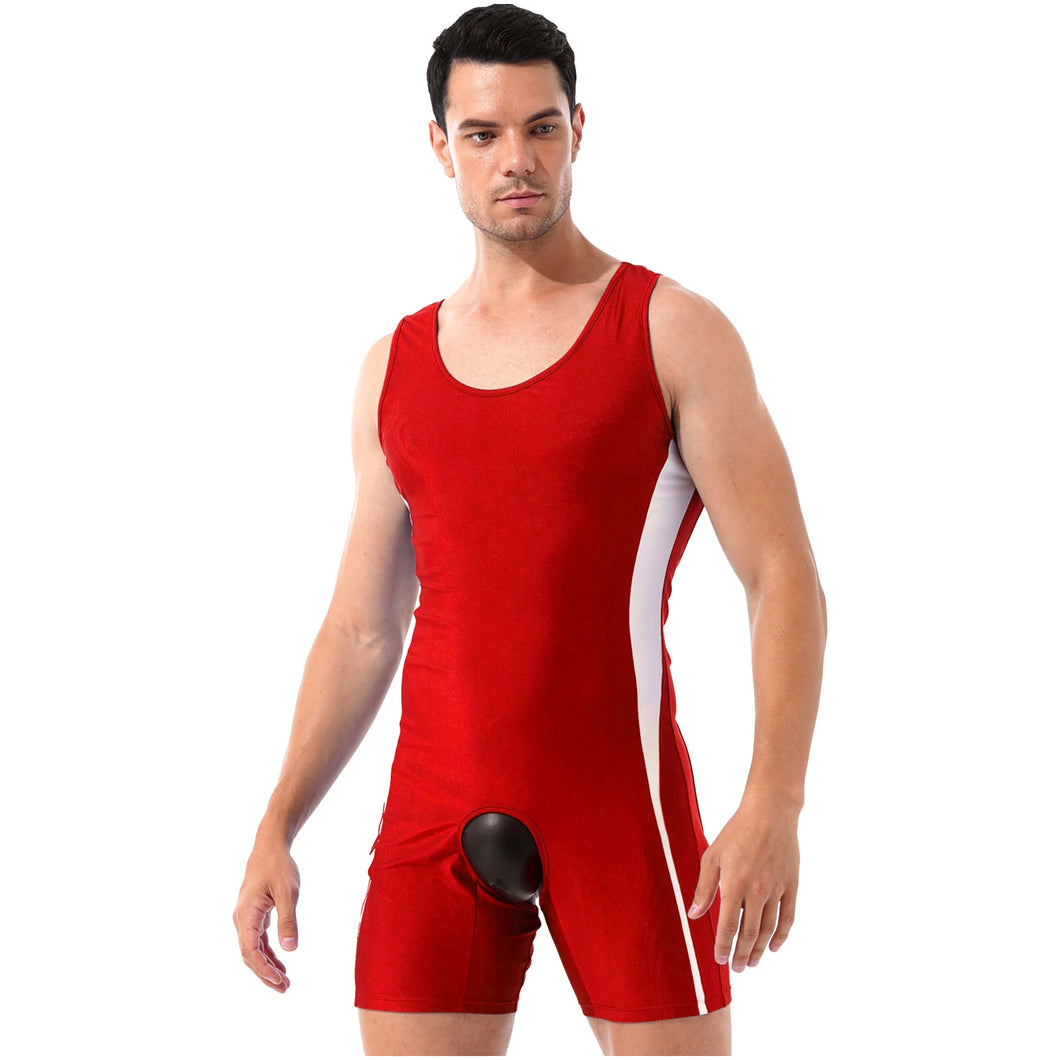 Men's Sleeveless High Cut Wrestling Singlet Shorts Tights Bodysuit Weightlifting Outfit