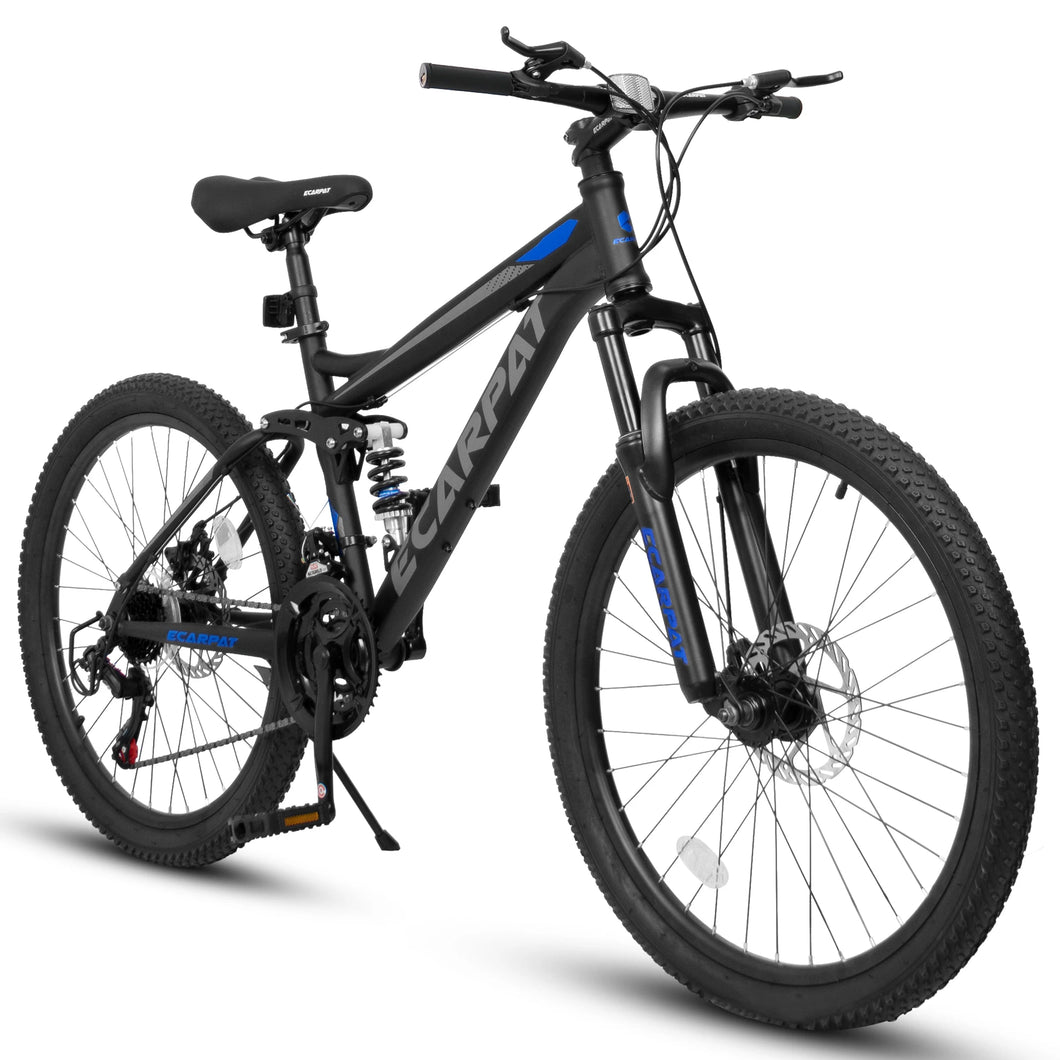 Ecarpat Dual Full Suspension Mountain Bike 24/26/27.5 Inch, Mens Women Teenagers