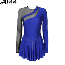 Load image into Gallery viewer, Women Long Sleeve Figure Ice Skating Sparkling Rhinestone Sheer Mesh
