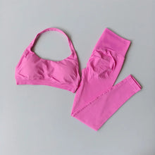 Load image into Gallery viewer, Seamless Women's Beauty Back Sports Bra Lingerie Peach Buttocks Fitness High Waist Legigngs Gym  Pilates Set
