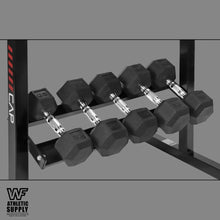 Load image into Gallery viewer, Rubber Coated Hex Dumbbell Set with Two Tier Premium Storage Rack

