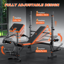 Load image into Gallery viewer, 990LBS 6 in 1 Weight Bench Set with Leg Extension/Curl and Preacher Curl Bench Press Set
