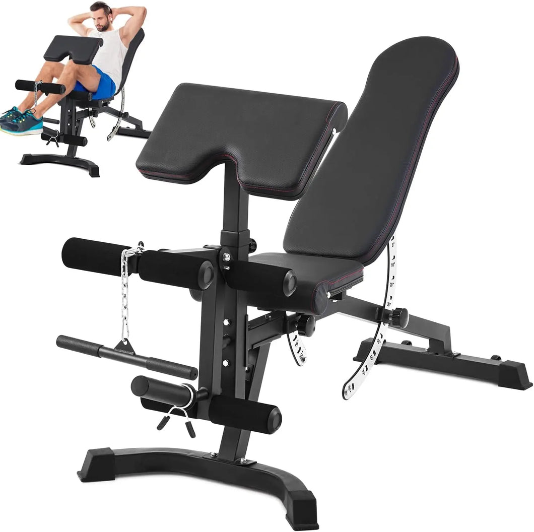 Adjustable Weight Bench with Preacher Pad Leg Extension and Leg Curl 800LBS Workout Bench
