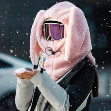 Load image into Gallery viewer, Winter Wool Ski Hat Scarf Warm Ski Helmet Cover Comfortable Soft Casual Cartoon Cute Bunny Ears
