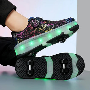 Men's Detachable 4 Wheel Roller Skates Shoes New Sneakers With LED For Men
