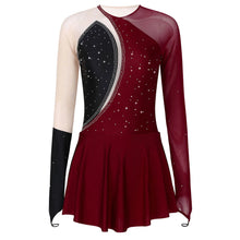 Load image into Gallery viewer, Women Long Sleeve Figure Ice Skating Sparkling Rhinestone Sheer Mesh

