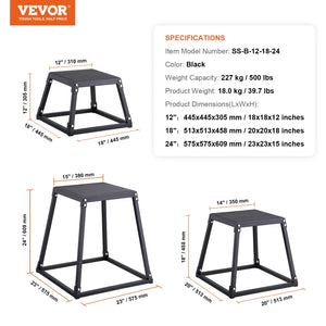 VEVOR Plyometric Jump Boxes,12/18/24/30 Inch Plyo Box