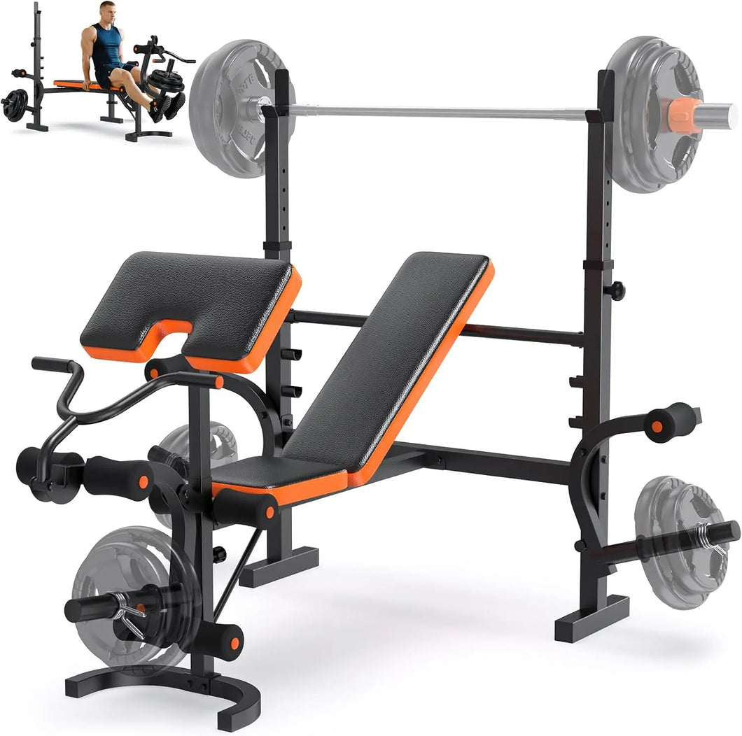 990LBS 6 in 1 Weight Bench Set with Leg Extension/Curl and Preacher Curl Bench Press Set