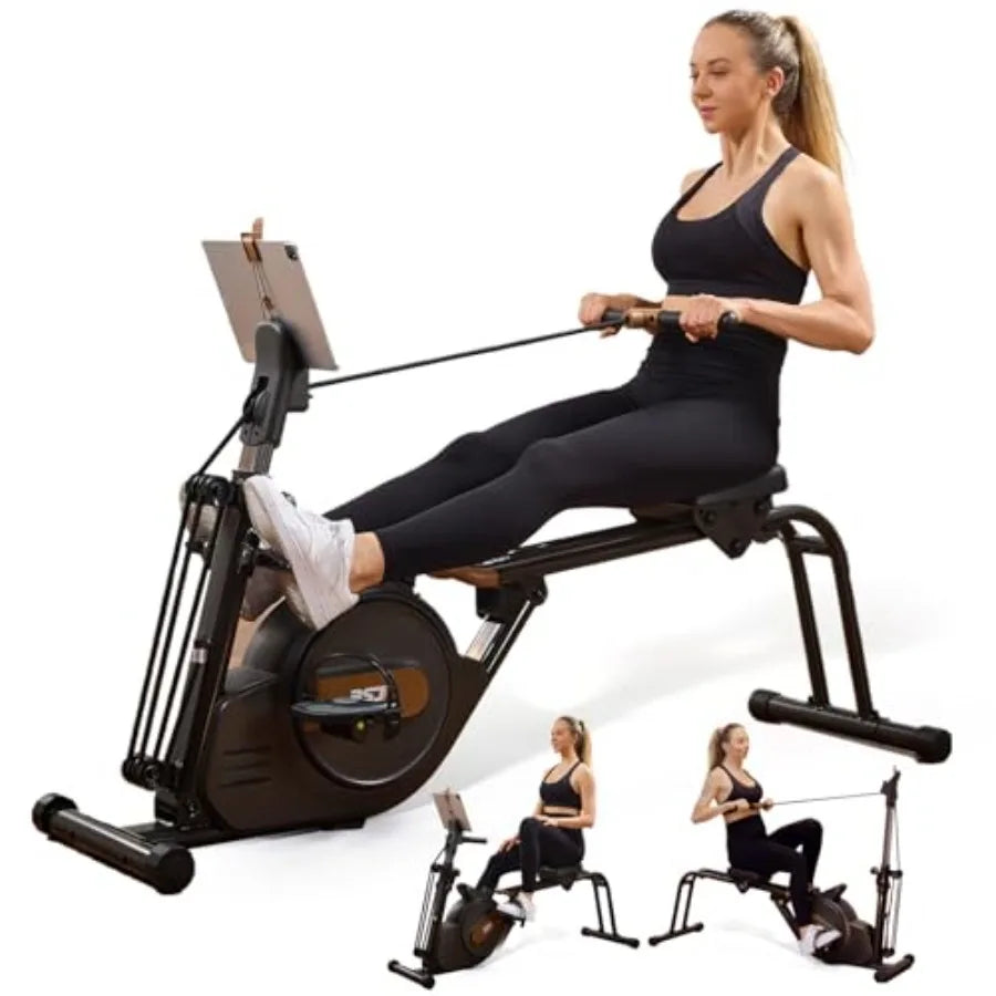 3 in 1 Rowing Machine, Dual Slide Rail 6-Level Adjustable Height