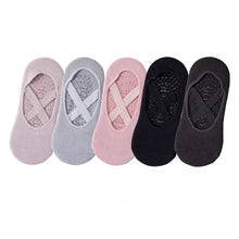 Load image into Gallery viewer, 5 Pairs of Women's Non-Slip  Socks for Pilates Gym Breathable Cotton No-Show Socks with Silicone Grip Indoor Workout
