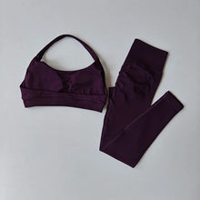 Load image into Gallery viewer, Seamless Women's Beauty Back Sports Bra Lingerie Peach Buttocks Fitness High Waist Legigngs Gym  Pilates Set
