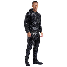 Load image into Gallery viewer, Mens Womens PVC Sauna Suit Long Sleeve Drawstring Hooded Jacket Tops+Pants Sets
