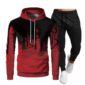 2024 Spring and Autumn New Men's Inkjet Printed Hoodie and Pants