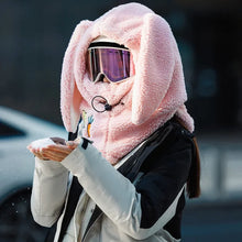 Load image into Gallery viewer, Winter Wool Ski Hat Scarf Warm Ski Helmet Cover Comfortable Soft Casual Cartoon Cute Bunny Ears
