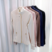 Load image into Gallery viewer, LULU FLORA Gold zipper jacket yoga stand collar, slim-fitting, quick-dry, breathable for sports and running
