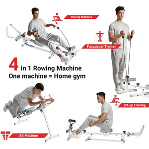 UMAY 4-in-1 ab-trainer combined rowing machine with adjustable height levels