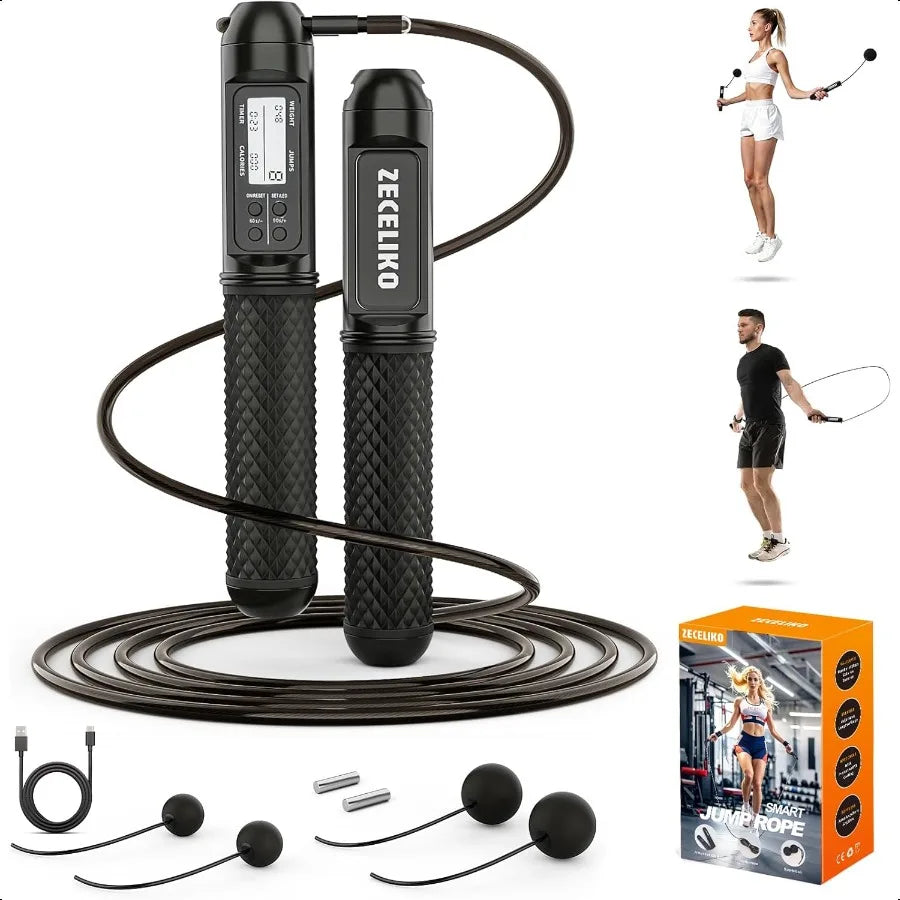 Smart Jump Rope with LED Display and Jump Counter Weighted Cord