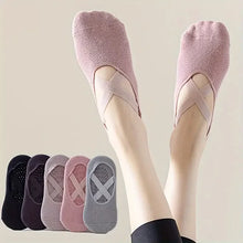 Load image into Gallery viewer, 5 Pairs of Women's Non-Slip  Socks for Pilates Gym Breathable Cotton No-Show Socks with Silicone Grip Indoor Workout
