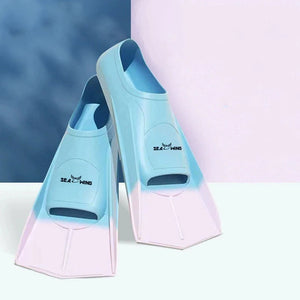 Swimming training with fins wrapped around the feet
