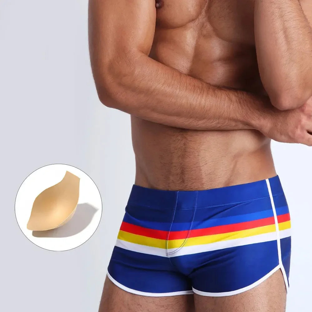 Mens Swimsuit Swim Trunks Strip Swimwear