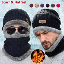 Load image into Gallery viewer, Winter Fleece Scarf Hats Thicken Plush Warm Beanies Wool Knit Caps Men Women Outdoor Cycling Ski
