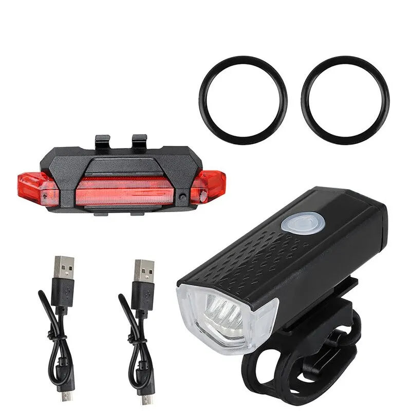 USB Rechargeable Bike Light Set Front Light with Taillight